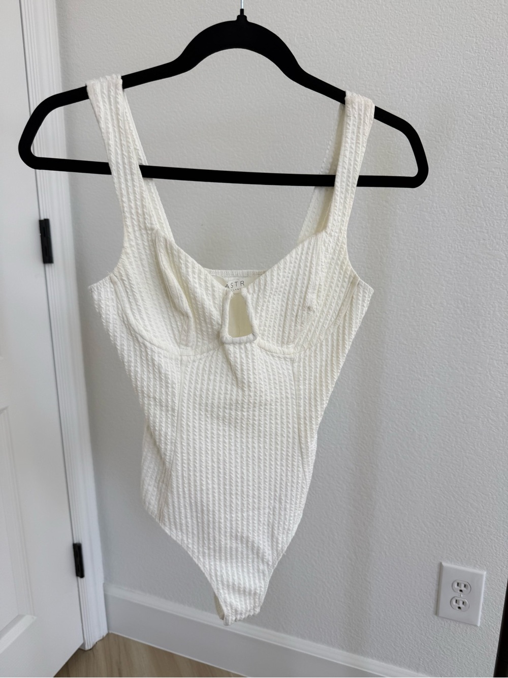 Astr Cream Textured Underwire Bandeau Bodysuit